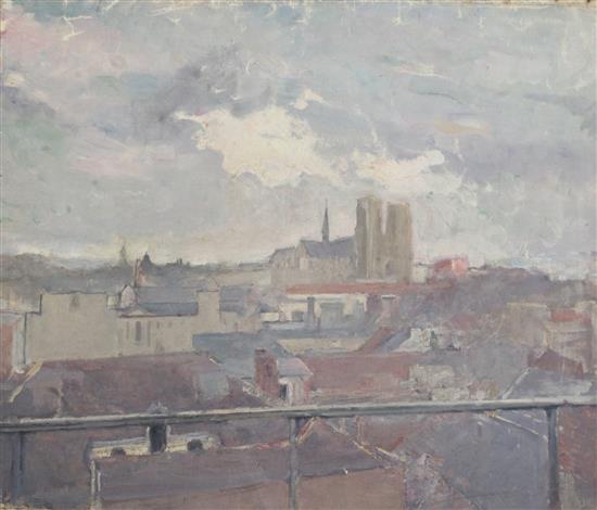 Albert de Belleroche (1864-1944) Figure studies and 2 views of Notre Dame largest 32 x 25in.
